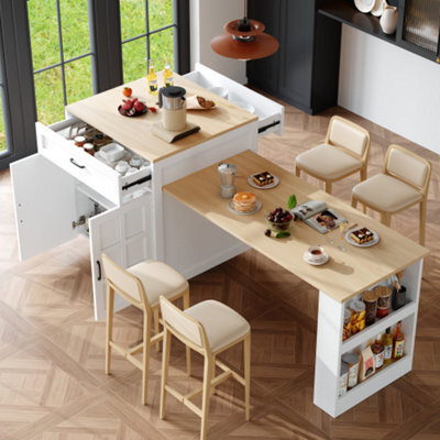 Matteo White Extendable Kitchen Island & Bar Table With Storage - 2-6 Seater - image 1