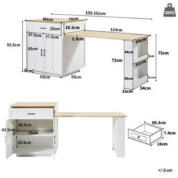 Matteo White Extendable Kitchen Island & Bar Table With Storage - 2-6 Seater - thumbnail 4