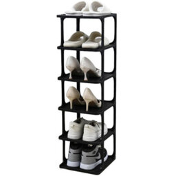 Slim 6 Tier Vertical Shoe Rack Organiser Narrow Space Saving Stand For Hallway Closet Bedroom Wardrobe Black Plastic Shelf