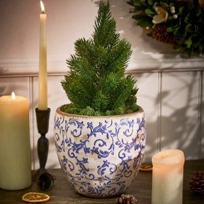 Dibor Vintage Style Luxury Solene Blue Botanical Flower Planter H17 X Dia. 18.5Cm - image 1