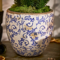 Dibor Vintage Style Luxury Solene Blue Botanical Flower Planter H17 X Dia. 18.5Cm - thumbnail 2