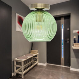 First Choice Lighting Set Of 2 Betchley - Green Ribbed Glass Antique Brass Ceiling Lights - thumbnail 4