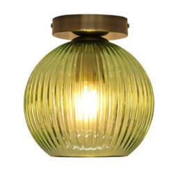 First Choice Lighting Set Of 2 Betchley - Green Ribbed Glass Antique Brass Ceiling Lights - thumbnail 3