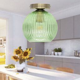 First Choice Lighting Set Of 2 Betchley - Green Ribbed Glass Antique Brass Ceiling Lights - thumbnail 5