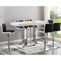 Furniture in Fashion Caprice Large White Gloss Bar Table 6 Copez Black White Stools