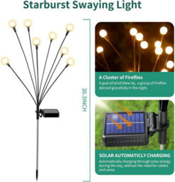 4 Pack 32 Led Solar Firefly Lights, Waterproof Outdoor Garden Decor, Warm White, Unique Gift - thumbnail 2