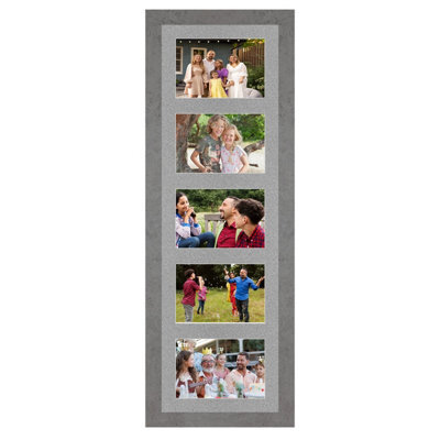 AK Frames 26X8 Marble Grey Modern Multi Photo Frame With Silver Mount - Holds 5 Apertures (5X) 6X4 Photos - image 1