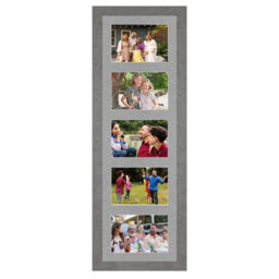 AK Frames 26X8 Marble Grey Modern Multi Photo Frame With Silver Mount - Holds 5 Apertures (5X) 6X4 Photos