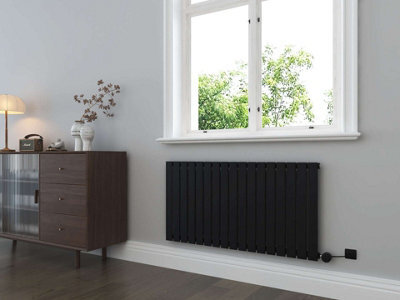 G-Rad Matt Black Electric Flat Panel Horizontal Cast Iron Radiator - (H) 600 X (W) 1156mm - image 1