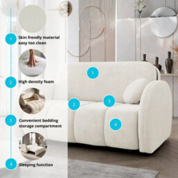 Viva Comfy Iv Cream Sofa Bed With Storage Compartment Particle Board Metal Legs Wooden Frame 172X103X85Cm - thumbnail 6