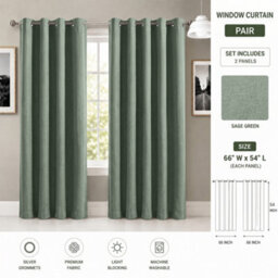 Aspire Homeware Sage Green Linen 100% Blackout Curtain Thermal Insulated Eyelet Curtain Pair (W)168Cm X (D)137Cm With Tie Back - thumbnail 7