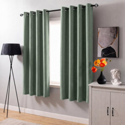 Aspire Homeware Sage Green Linen 100% Blackout Curtain Thermal Insulated Eyelet Curtain Pair (W)168Cm X (D)137Cm With Tie Back - thumbnail 9