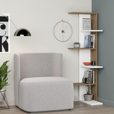 Decortie Saso Modern Corner Bookcase Display Unit 5 Tier Freestanding White Dark Oak Effect 141Cm - image 1