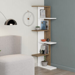 Decortie Saso Modern Corner Bookcase Display Unit 5 Tier Freestanding White Dark Oak Effect 141Cm - thumbnail 4