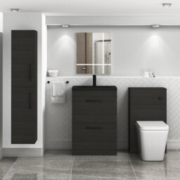Royal Bathrooms Turin 600mm Floor Standing Vanity Unit 2 Drawer Hale Black With Black Basin & Handles - thumbnail 5