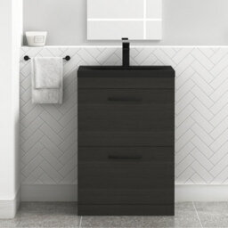 Royal Bathrooms Turin 600mm Floor Standing Vanity Unit 2 Drawer Hale Black With Black Basin & Handles - thumbnail 4