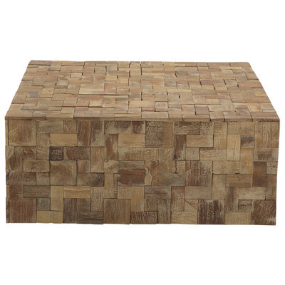 Beliani Gambo Coffee Side Table - Geometric Teak Cube, Brown Matte Finish - W80 X L80 X H33Cm - image 1