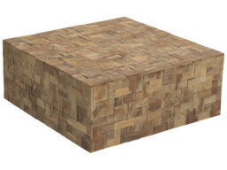 Beliani Gambo Coffee Side Table - Geometric Teak Cube, Brown Matte Finish - W80 X L80 X H33Cm - thumbnail 3