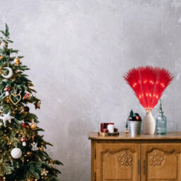Shatchi 45Cm Prelit Red Pampas Grass Warm White Leds Battery-Operated Christmas Artificial Flowers For Room Decorations - thumbnail 4