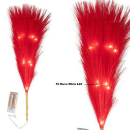 Shatchi 45Cm Prelit Red Pampas Grass Warm White Leds Battery-Operated Christmas Artificial Flowers For Room Decorations - thumbnail 3