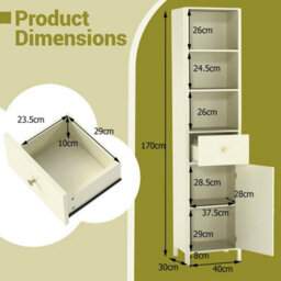 170Cm Tall Bathroom Cabinet Narrow Floor Cabinet W/fluted Door - thumbnail 2