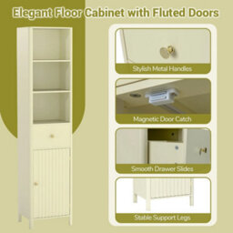170Cm Tall Bathroom Cabinet Narrow Floor Cabinet W/fluted Door - thumbnail 6