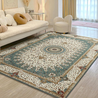 Ameha Extra Large Rug For Living Room Bedroom Area Floor Carpet Non Slip Cashmere Willow Teal Geometric Printed Rugs, 240X320 Cm - image 1