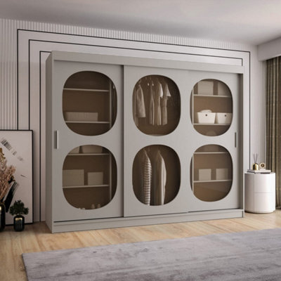 Arte Bahrain Ii Cashmere Sliding Door Wardrobe 250Cm - Calming Smoked Glass Wardrobe With Three Doors And Versatile Storage - image 1