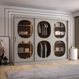 Arte Bahrain Ii Cashmere Sliding Door Wardrobe 250Cm - Calming Smoked Glass Wardrobe With Three Doors And Versatile Storage - thumbnail 3