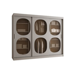 Arte Bahrain Ii Cashmere Sliding Door Wardrobe 250Cm - Calming Smoked Glass Wardrobe With Three Doors And Versatile Storage - thumbnail 2