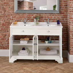 Homestylestore 1210mm Antique White Bathroom Vanity Unit With Double Basin And Chrome Round Handles - thumbnail 4