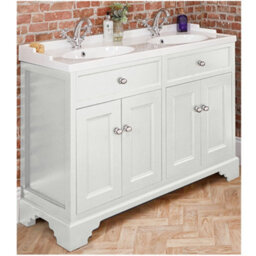 Homestylestore 1210mm Antique White Bathroom Vanity Unit With Double Basin And Chrome Round Handles - thumbnail 1