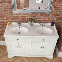 Homestylestore 1210mm Antique White Bathroom Vanity Unit With Double Basin And Chrome Round Handles - thumbnail 2