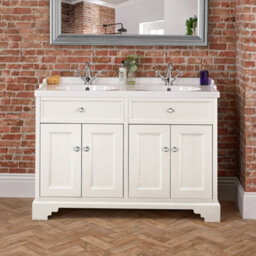 Homestylestore 1210mm Antique White Bathroom Vanity Unit With Double Basin And Chrome Round Handles - thumbnail 3