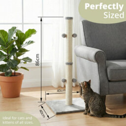 Daisy & Max Cat Scratching Post 86Cm, Tall Sisal Cat Scratcher With Plush Sturdy Base & Hanging Toys, Durable Cat Toys - thumbnail 2