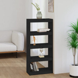 Berkfield Book Cabinet/room Divider Black 60X30X135.5 Cm Solid Wood Pine