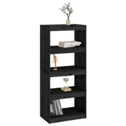 Berkfield Book Cabinet/room Divider Black 60X30X135.5 Cm Solid Wood Pine - thumbnail 4