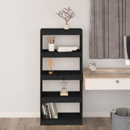 Berkfield Book Cabinet/room Divider Black 60X30X135.5 Cm Solid Wood Pine - thumbnail 3