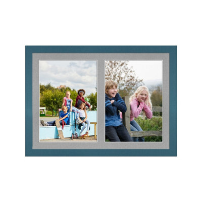 AK Frames 20X14 Navy Blue Modern Multi Photo Frame With Silver Mount - Holds 2 Apertures (2X) A4 Photos - image 1