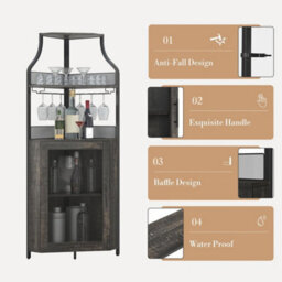 Corner Bar Cabinet With Wine Rack & Glass Holder,4 Tier Bar Unit With Mesh Door - thumbnail 6