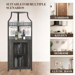 Corner Bar Cabinet With Wine Rack & Glass Holder,4 Tier Bar Unit With Mesh Door - thumbnail 5