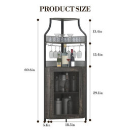 Corner Bar Cabinet With Wine Rack & Glass Holder,4 Tier Bar Unit With Mesh Door - thumbnail 7