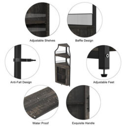 Corner Bar Cabinet With Wine Rack & Glass Holder,4 Tier Bar Unit With Mesh Door - thumbnail 4
