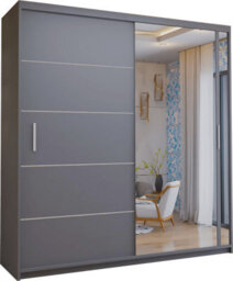 Sliding Wardrobes 4 u LTD Modern Sliding Mirror Wardrobe With Led Light & Sleek Minimalist Design Grey 150Cm - thumbnail 1