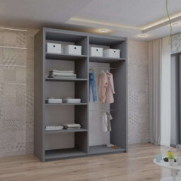 Sliding Wardrobes 4 u LTD Modern Sliding Mirror Wardrobe With Led Light & Sleek Minimalist Design Grey 150Cm - thumbnail 3