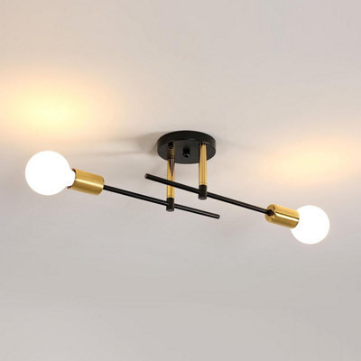 Pheashine Black And Gold 2-Light Ceiling Lamp, E27 Vintage Adjustable Flush Mount - image 1