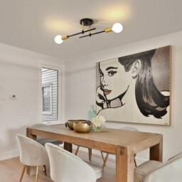 Pheashine Black And Gold 2-Light Ceiling Lamp, E27 Vintage Adjustable Flush Mount - thumbnail 3