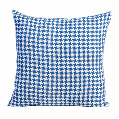 Homescapes Houndstooth 100% Cotton Cushion Cover Blue, 60 X 60 Cm - image 1
