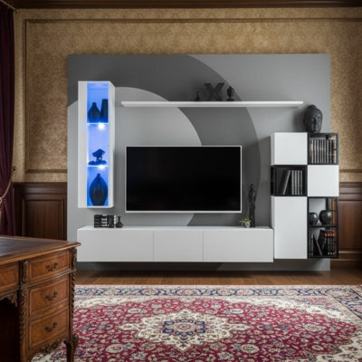 Switch Met Ii Living Room Wall Unit Set With Tv Cabinet Display Cabinet Shelves Hanging Cabinets Led Lighting White - image 1