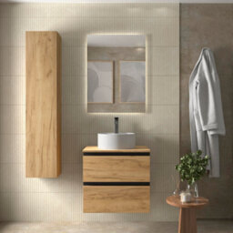 Cygnus bath Bequia Metal Vanity Unit 70Cm Oak Worktop Basin Ceramic - thumbnail 1